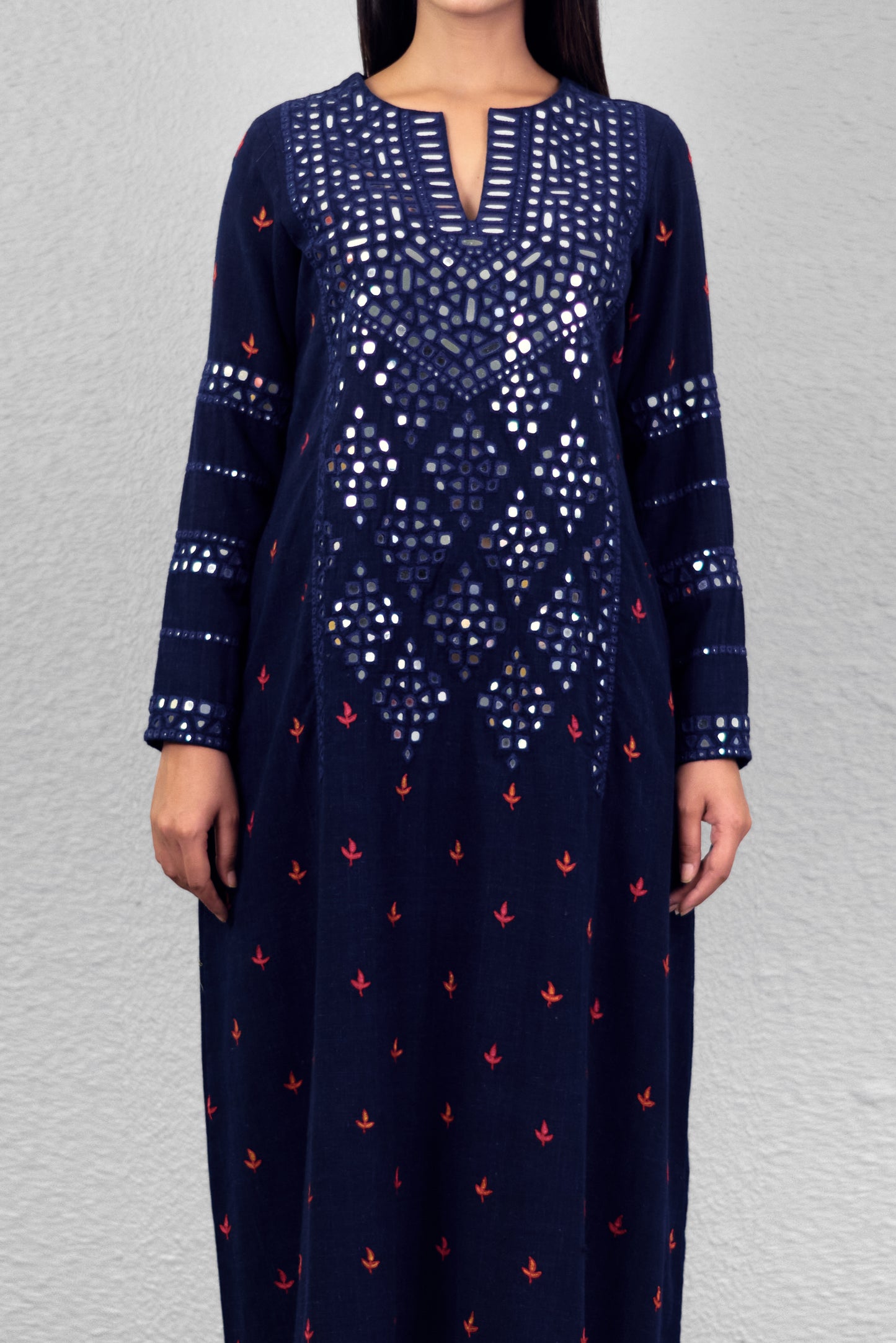 Indigo abha jali yoke kurta