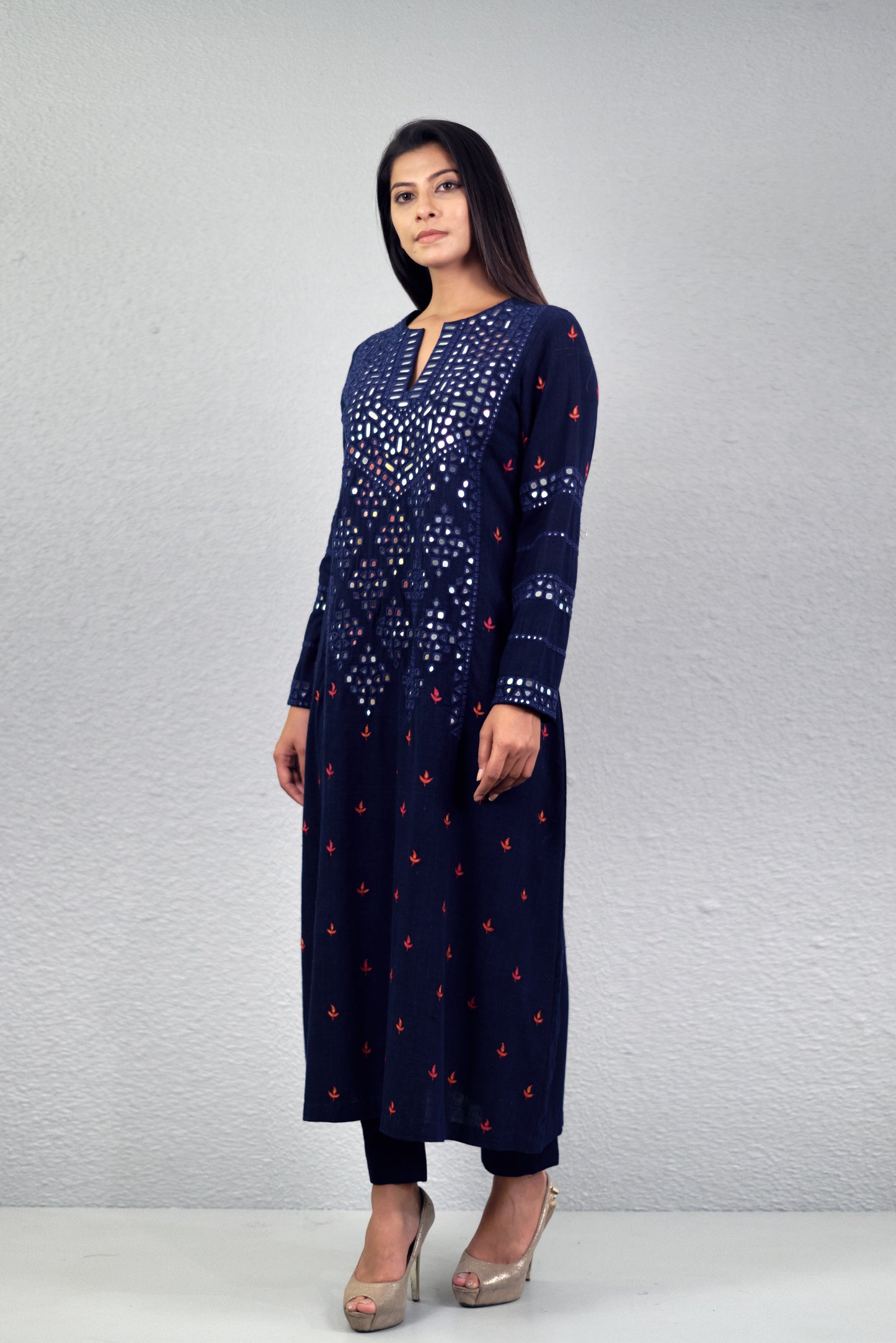 Indigo abha jali yoke kurta