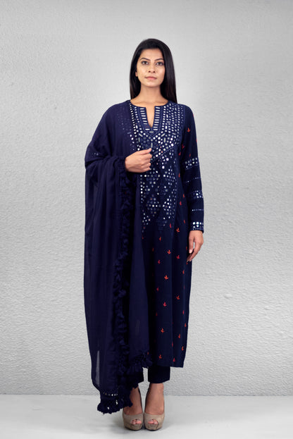 Indigo abha jali yoke kurta