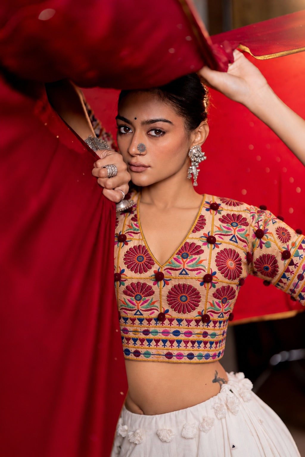 Aarambh - Peach Hand Embroidered Floral Blouse
