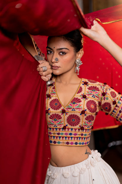 Aarambh - Peach Hand Embroidered Floral Blouse