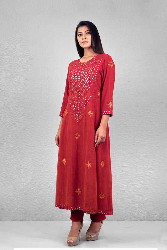 Red ahimsa matka straight pants