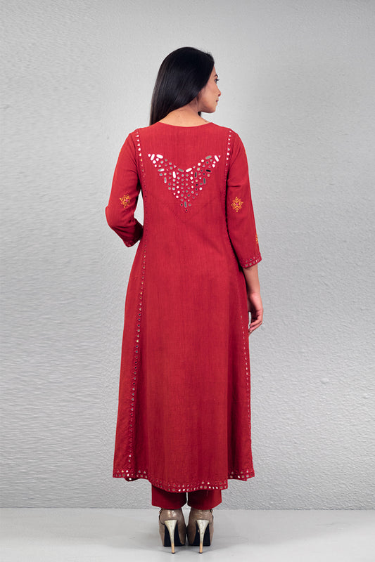 Red ahimsa matka straight pants