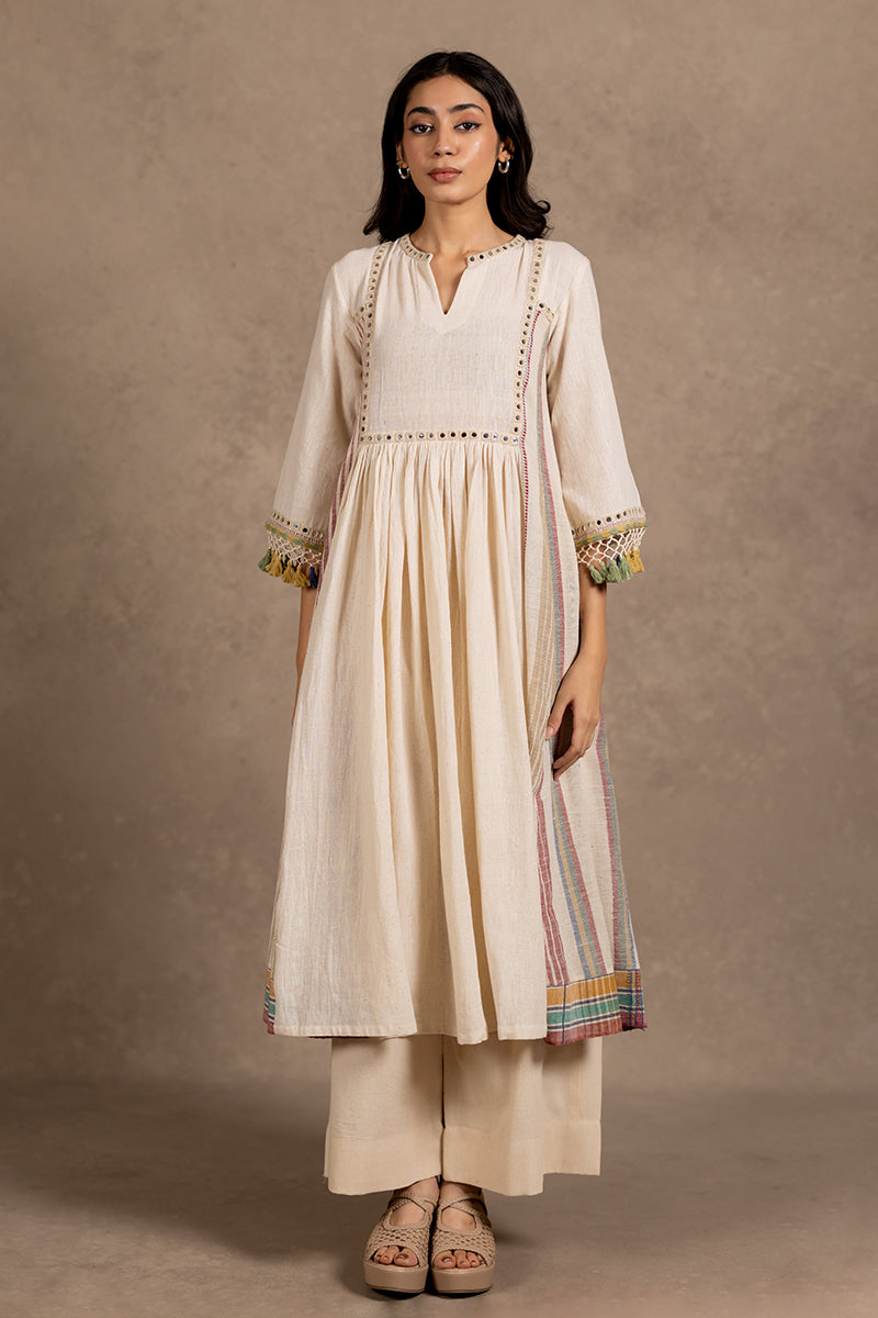 Kala Cotton Mirror Line Yoke Flared Tunic