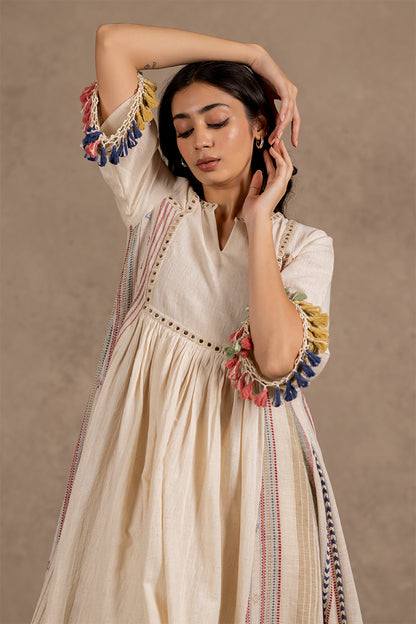 Kala Cotton Mirror Line Yoke Flared Tunic
