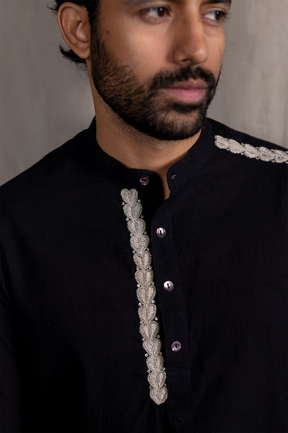 Black Hand Embroidered Heartline Kurta