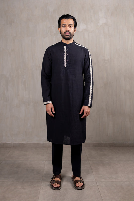 Black Hand Embroidered Heartline Kurta