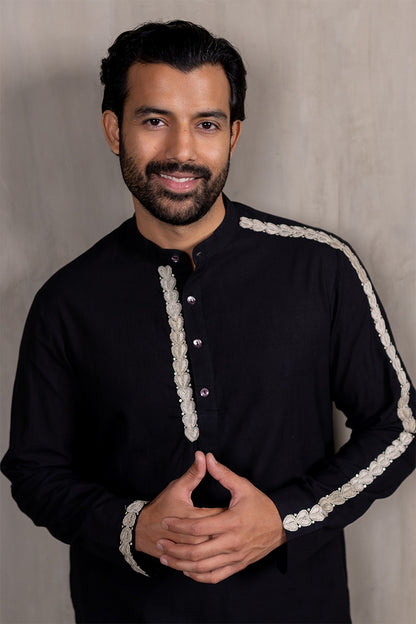 Black Hand Embroidered Heartline Kurta
