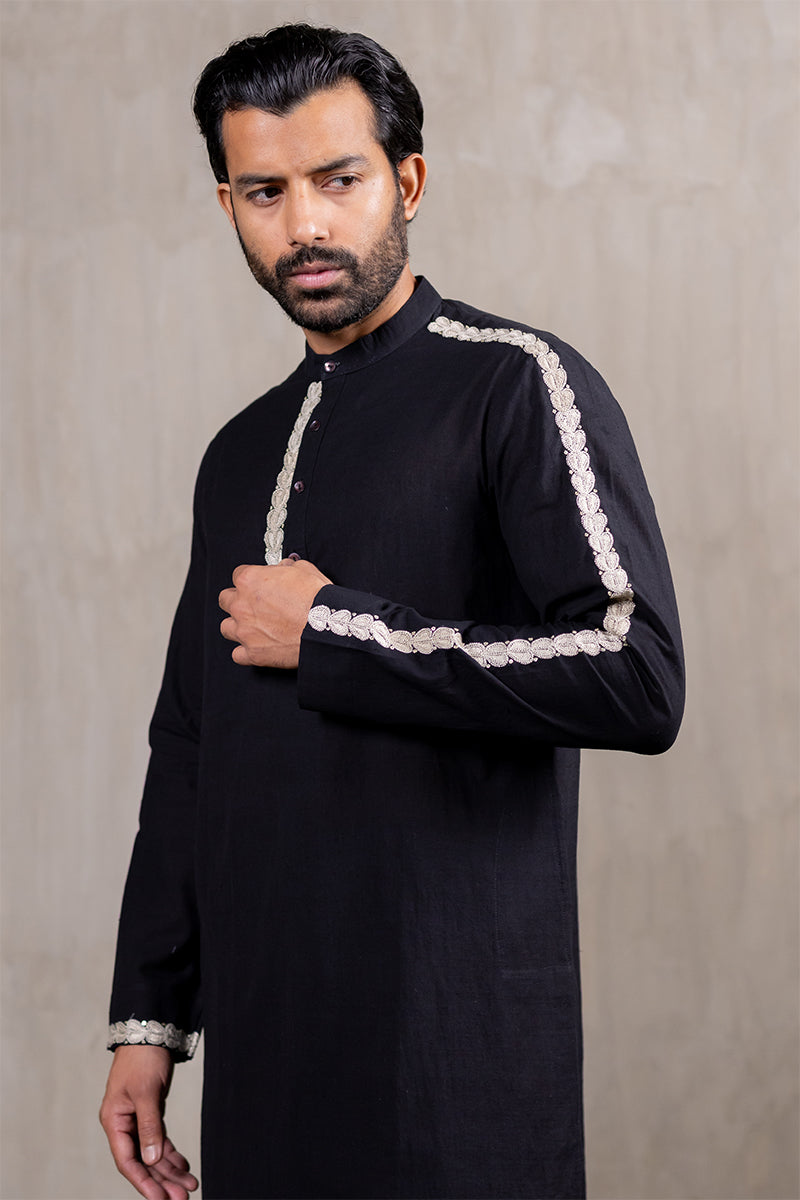 Black Hand Embroidered Heartline Kurta