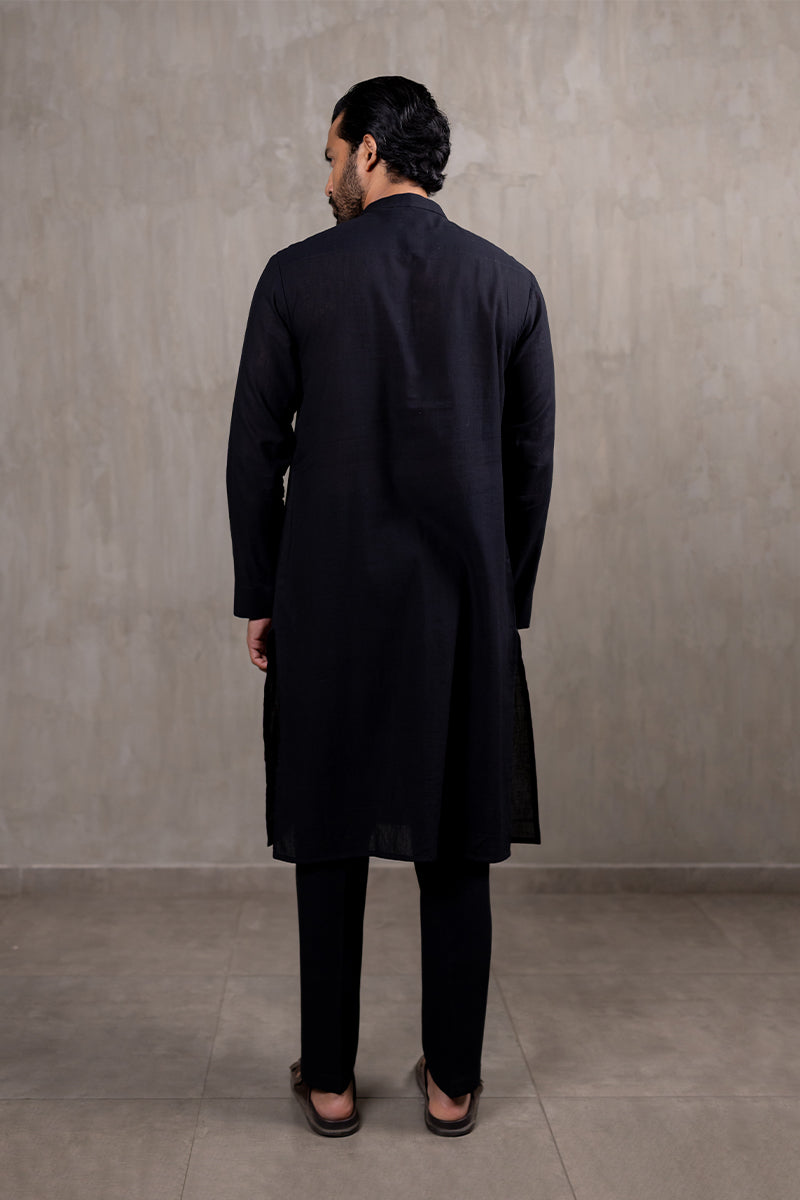 Black Handwoven Khadi Kurta