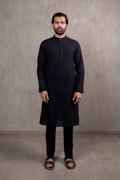 Black Handwoven Khadi Kurta