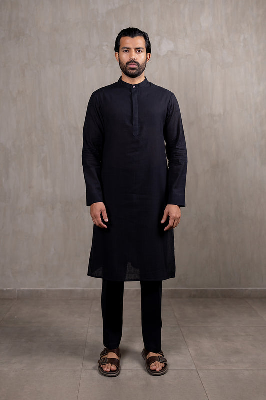 Black Handwoven Khadi Kurta