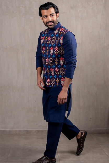 Indigo Morracon Embroidered Bandhgala