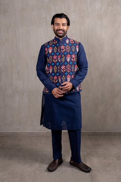 Indigo Morracon Embroidered Bandhgala