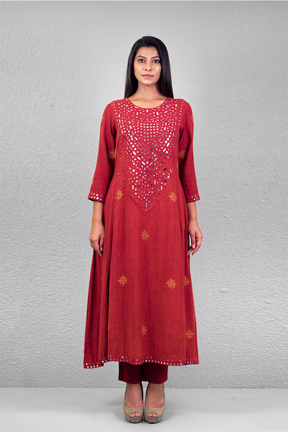 Red abha kalash yoke kurta