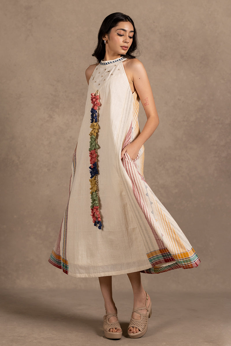 Off White Kala Cotton Tassel Dress