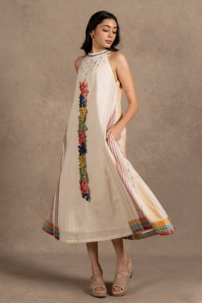 Off White Kala Cotton Tassel Dress