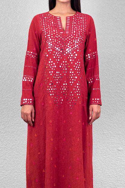 Red abha jali yoke kurta