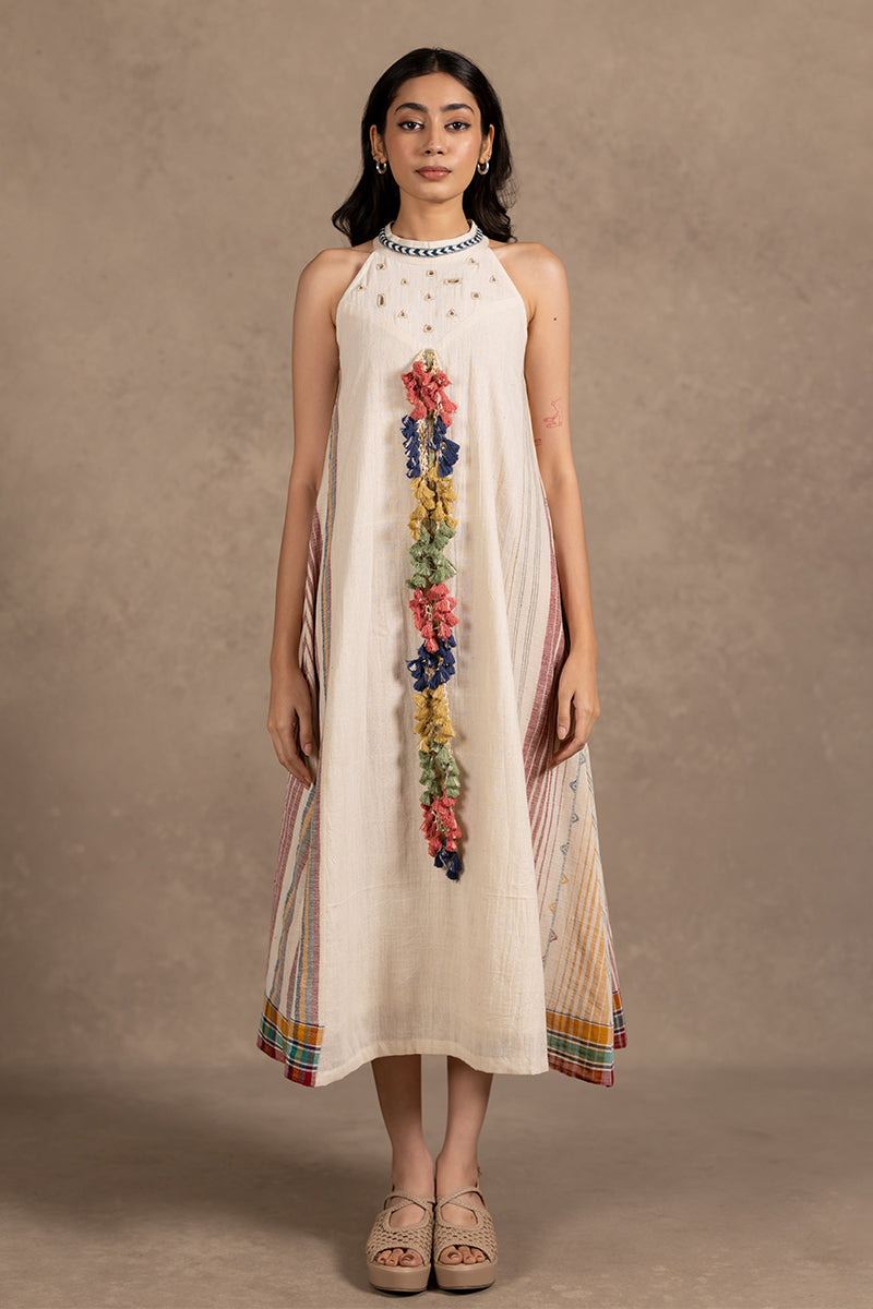 Off White Kala Cotton Tassel Dress
