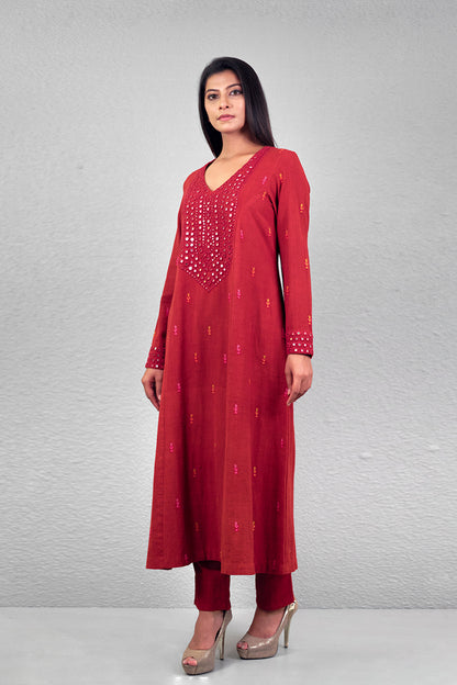 Red abha haar yoke kurta
