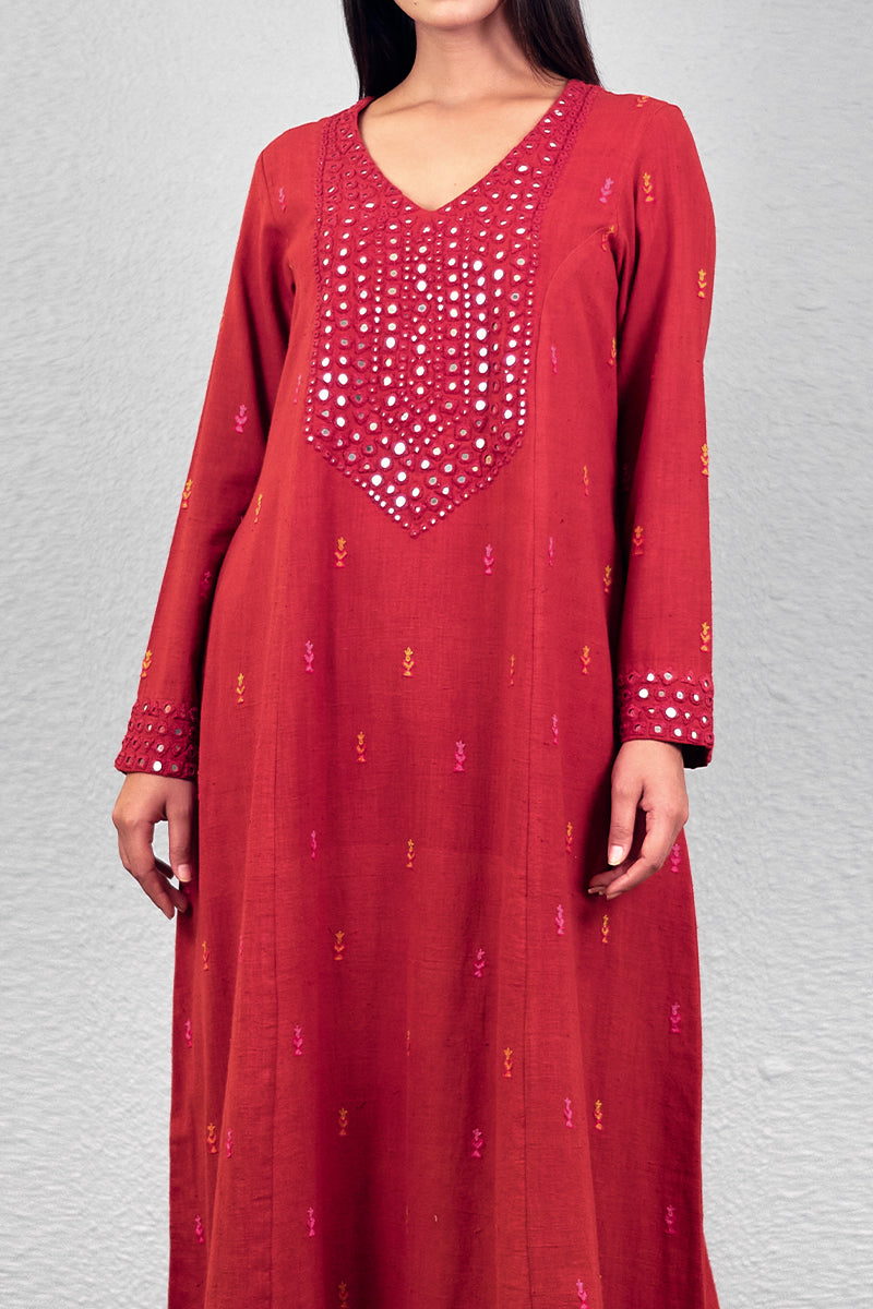 Red abha haar yoke kurta