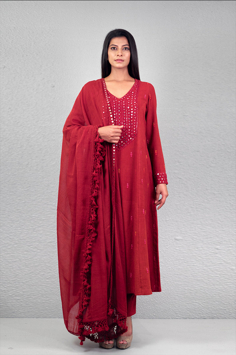 Red abha haar yoke kurta