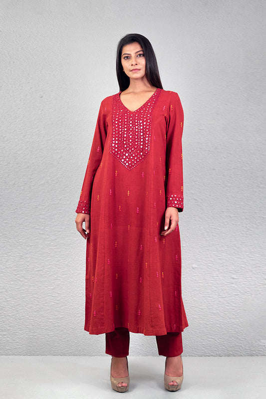 Red abha haar yoke kurta