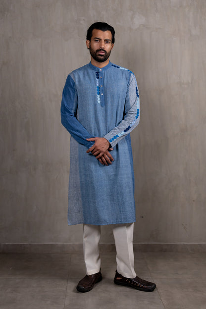 Indigo Hand Embroidered Heartline Kurta