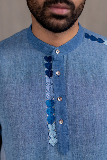 Indigo Hand Embroidered Heartline Kurta