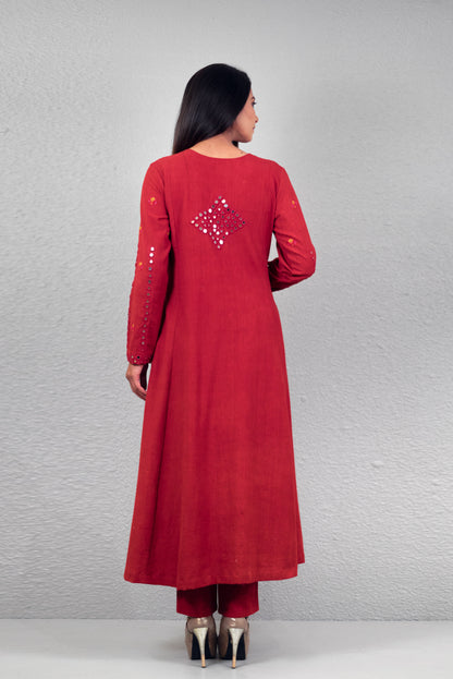 Red abha chaukor yoke kurta