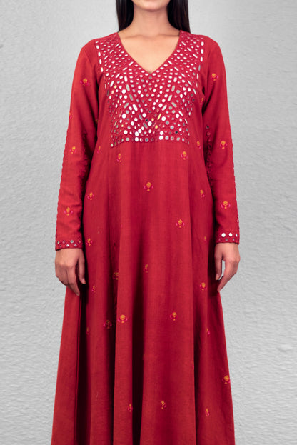 Red abha chaukor yoke kurta