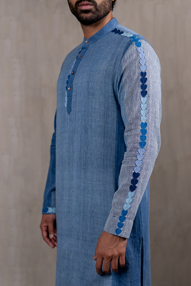 Indigo Hand Embroidered Heartline Kurta