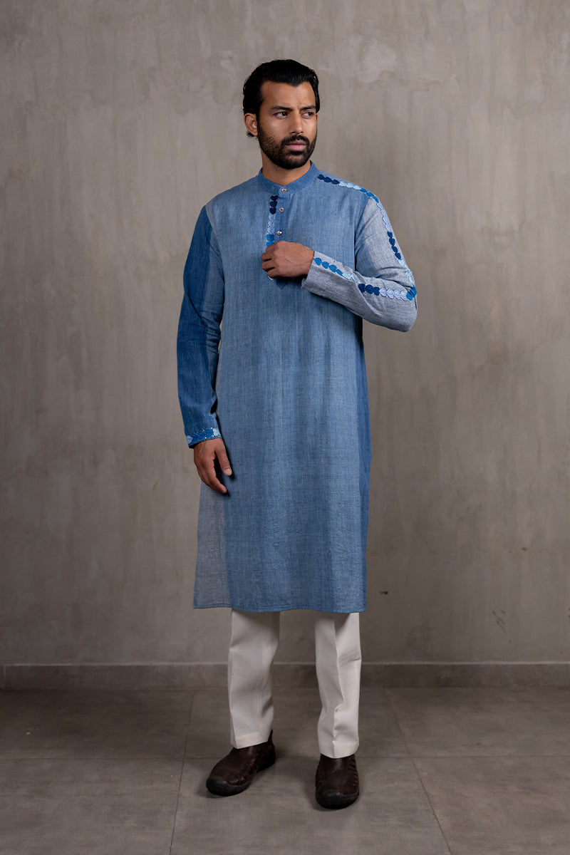 Indigo Hand Embroidered Heartline Kurta