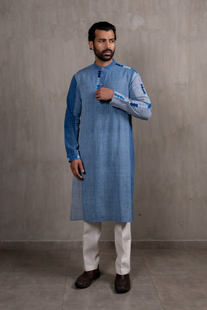 Indigo Hand Embroidered Heartline Kurta