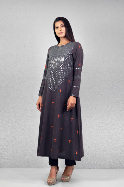Grey abha toran yoke kurta