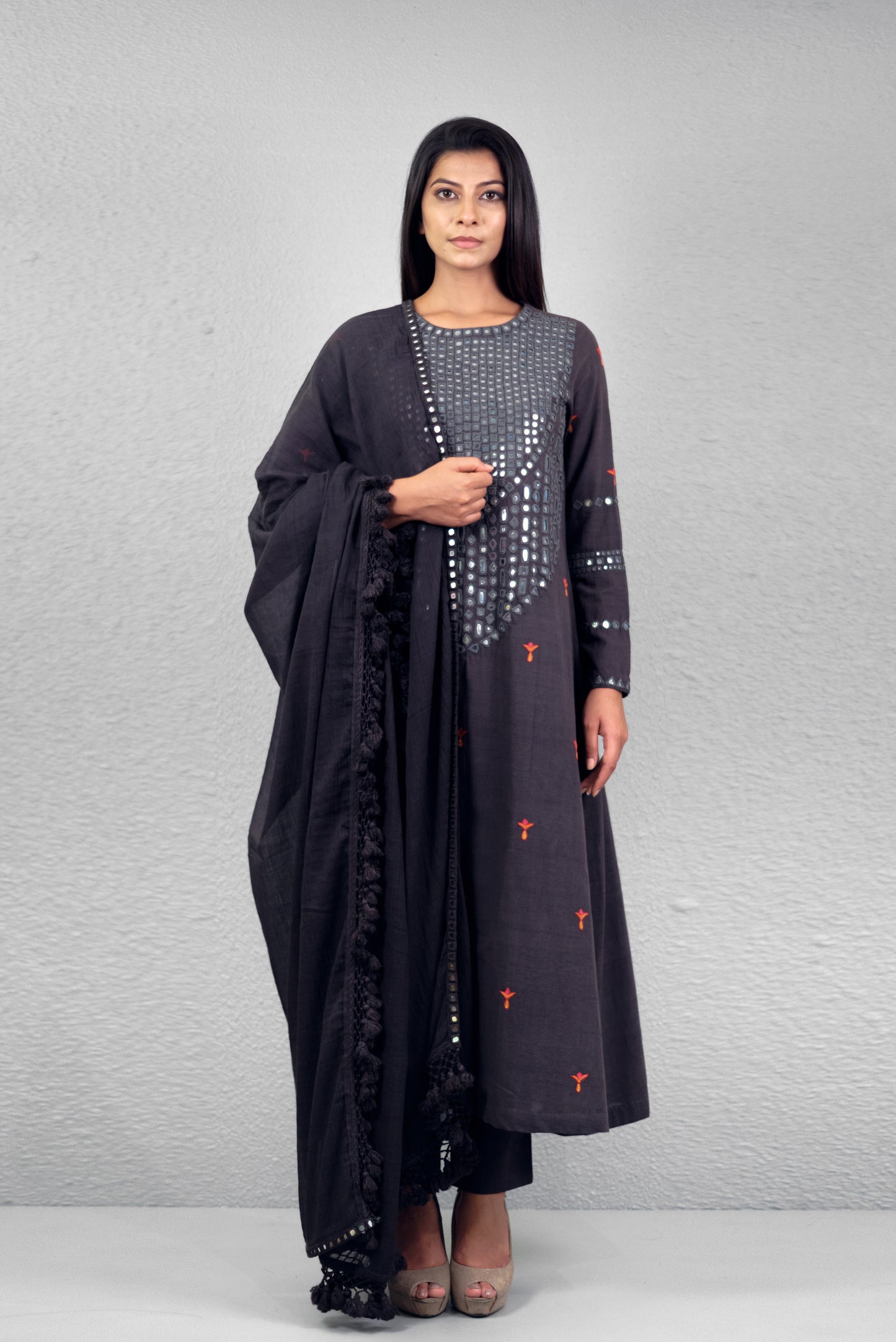 Grey abha toran yoke kurta