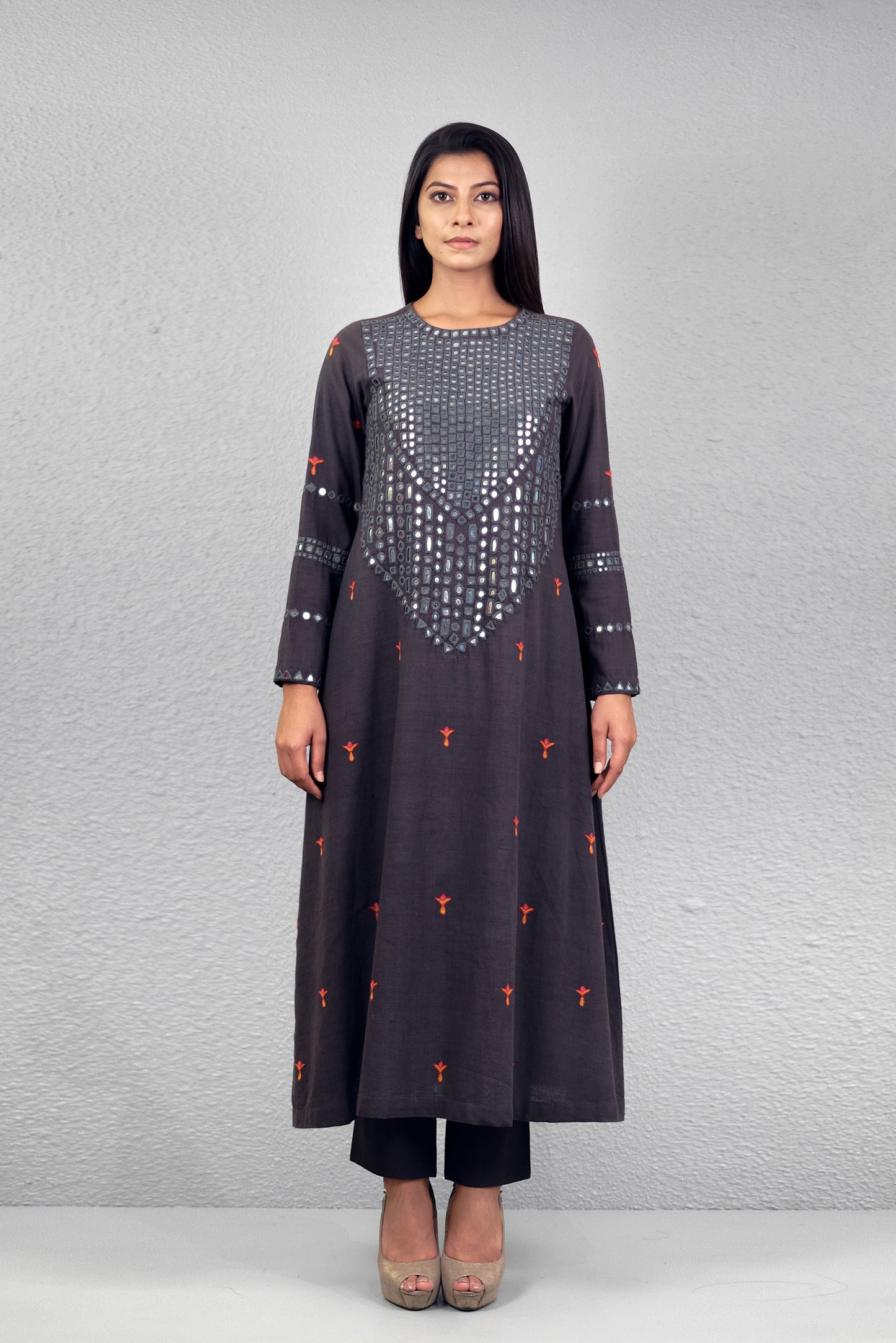 Grey abha toran yoke kurta