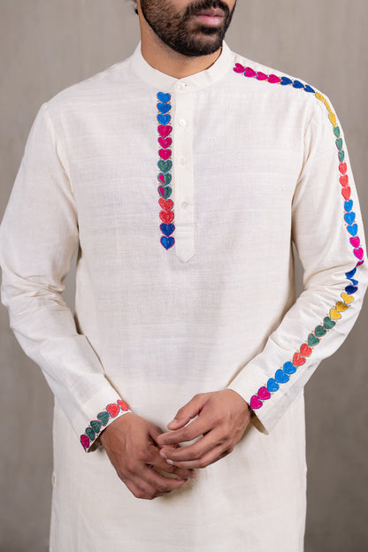 Off-white Hand Embroidered Heartline Kurta