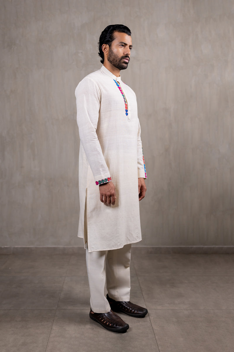 Off-white Hand Embroidered Heartline Kurta