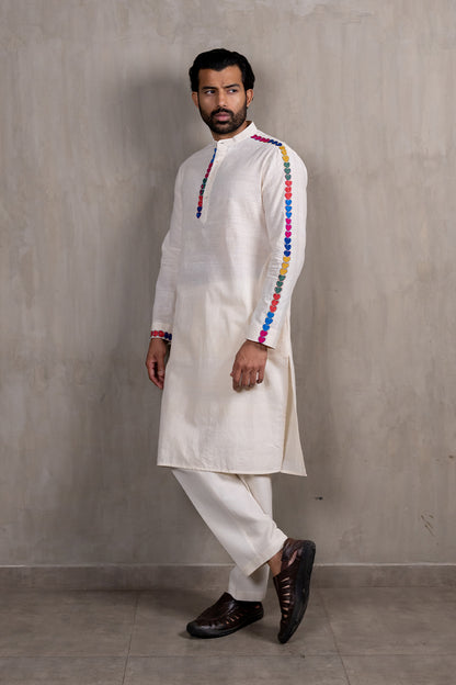 Off-white Hand Embroidered Heartline Kurta